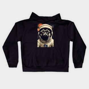 Cute Astronaut Pug in Space Vintage Surreal Collage Art Kids Hoodie